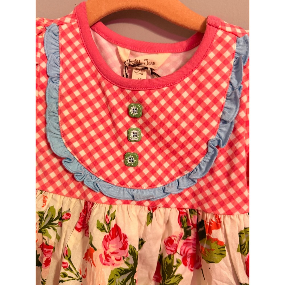 Matilda Jane Girls Pink Gingham Floral Ruffle Dress Size 12-18 Months - Picture 4 of 4